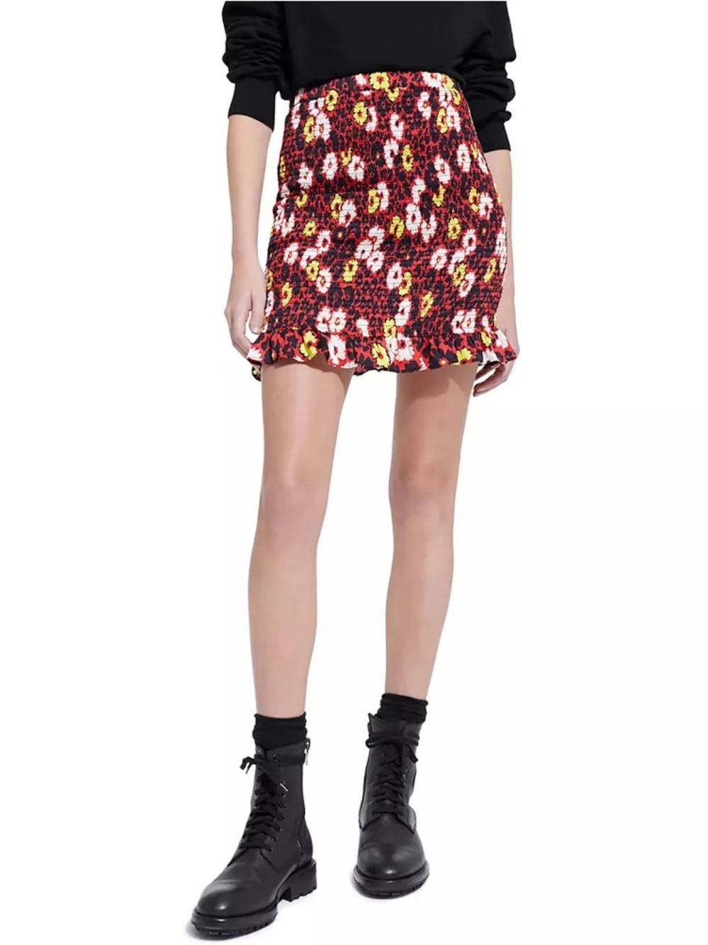 Kooples Wild Blossom Smocked Mini Skirt Size 3